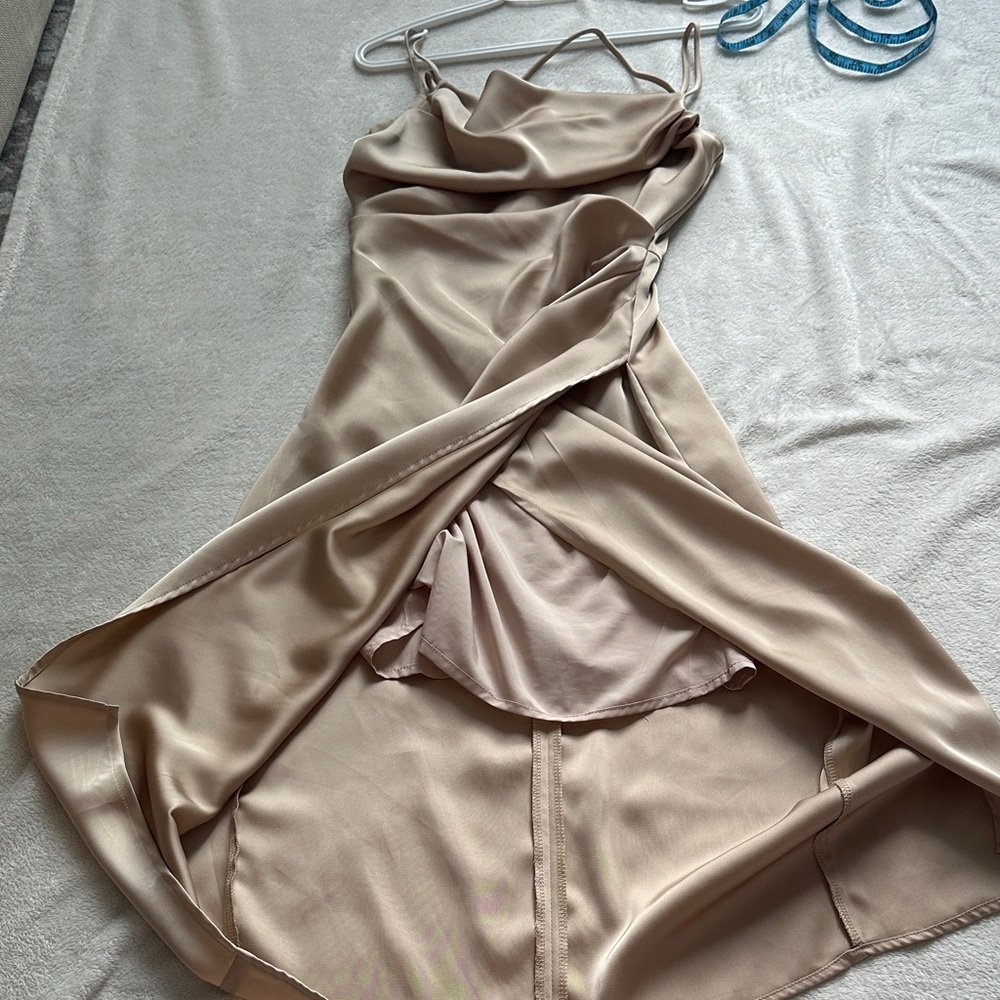 Elegant Tan Spaghetti Strap Dress - Picture 12 of 12